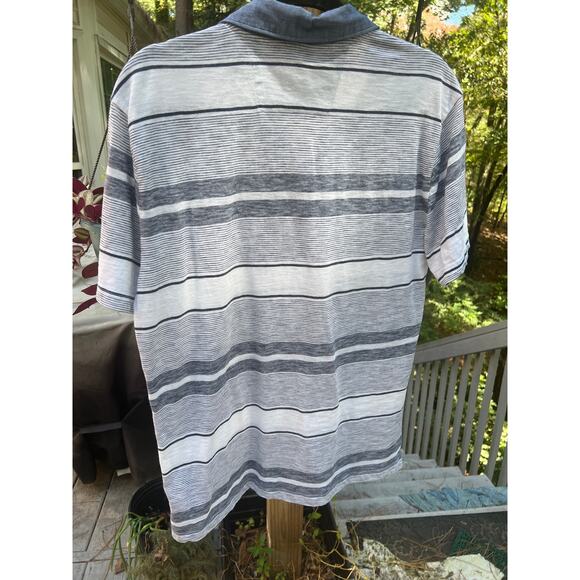 Banana Republic Men’s Denim Collar Shirt Large Blue Cream Stripe Short Sleeve - Picture 3 of 7